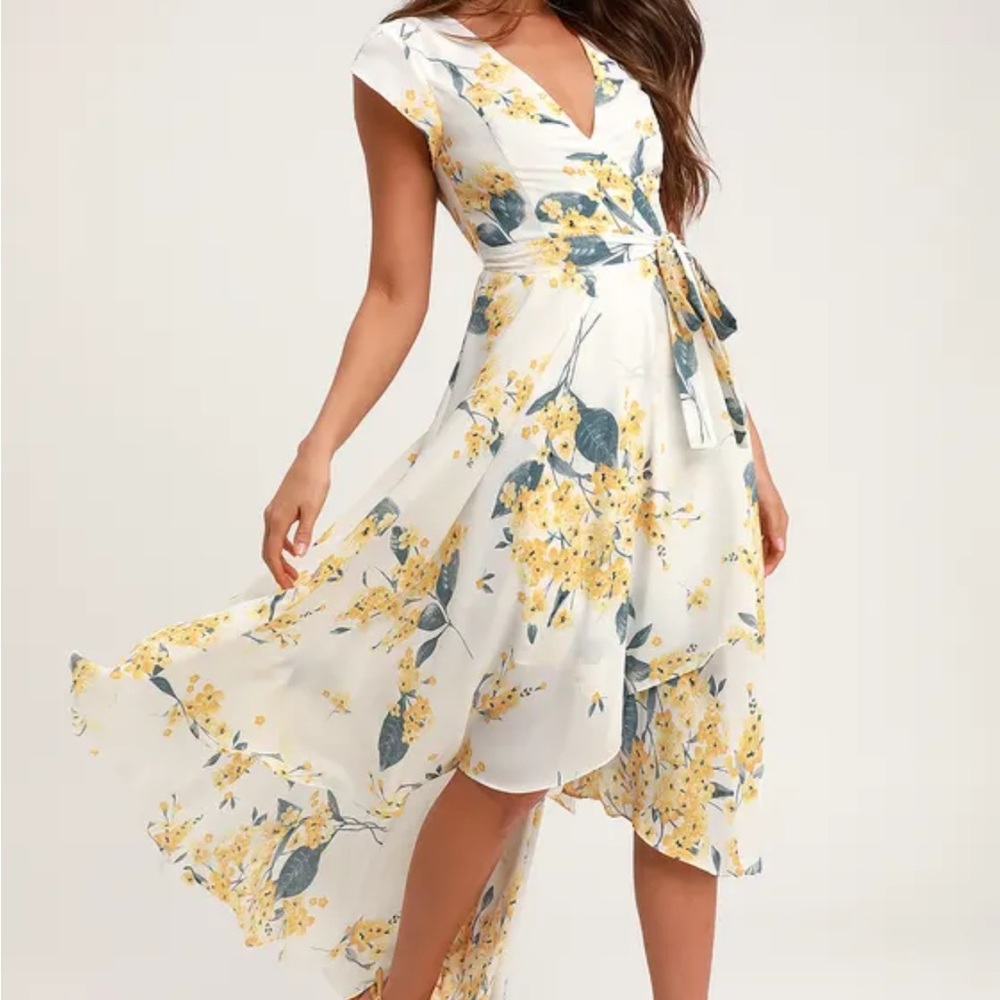 Lulu's Yellow Floral High Low Dress